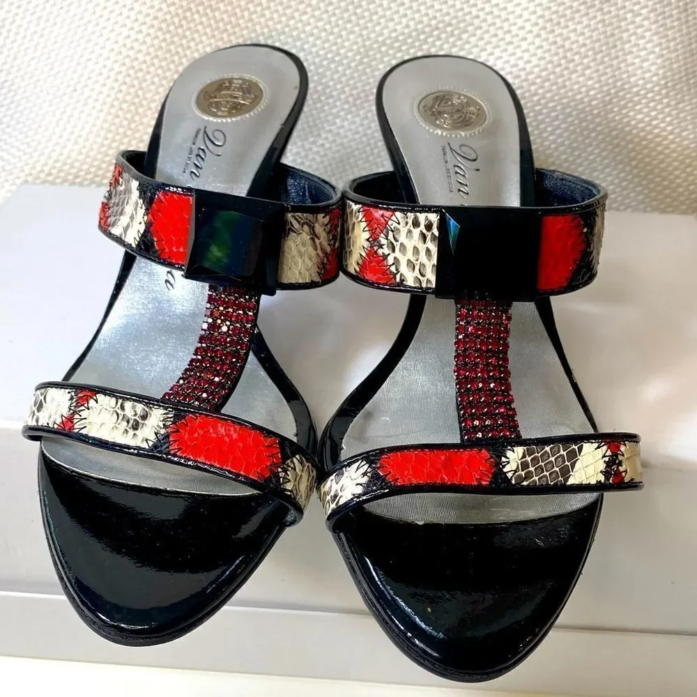 Van Maria by Soda Snakeskin & Rhinestone Heels Size 6 | 3” Acrylic Heel Slip-Ons